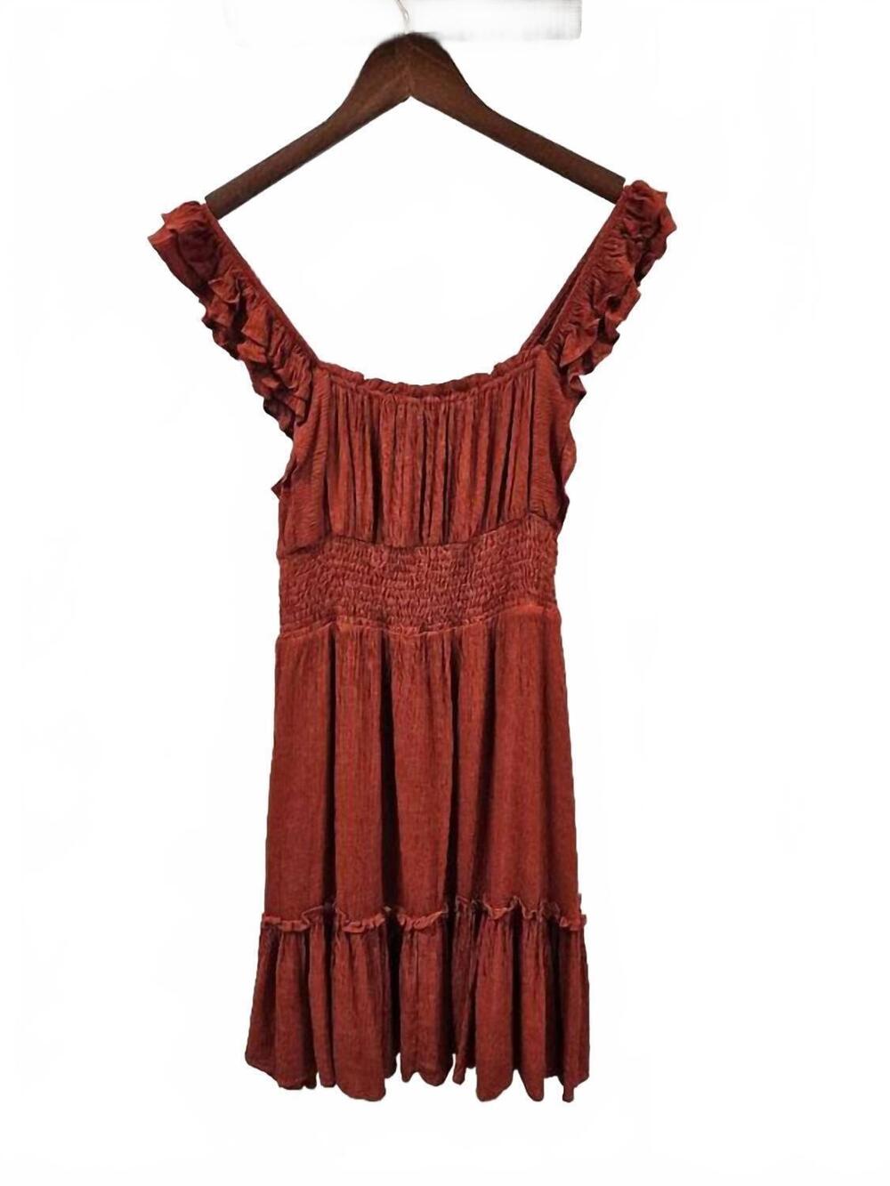 NEW JADE BY JANE women's smocked waist ruffle dress in rust